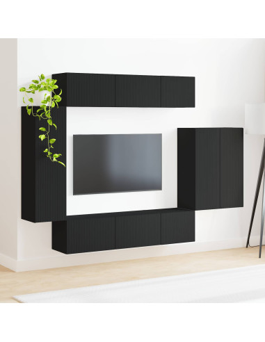 Set di Mobiletto da TV a Parete 6 pz Nero