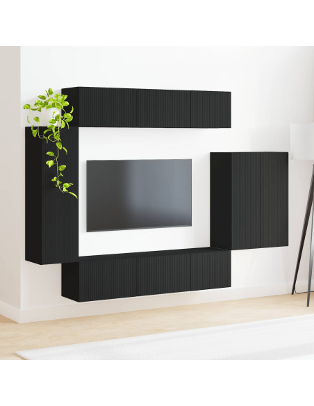 Set di Mobiletto da TV a Parete 6 pz Nero