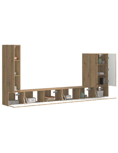 Set di Mobiletto da TV a Parete 6 pz Rovere artigianale