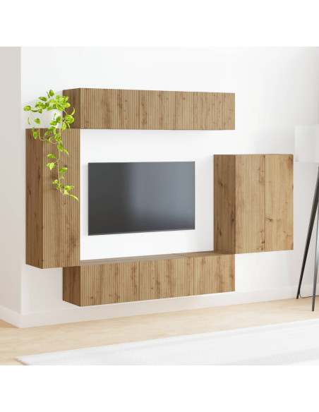 Set di Mobiletto da TV a Parete 6 pz Rovere artigianale