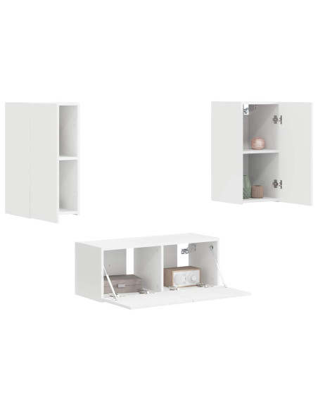 Set mobile TV Montaggio a parete 2 pcs Bianco Legno multistrato