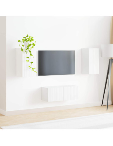 Set mobile TV Montaggio a parete 2 pcs Bianco Legno multistrato