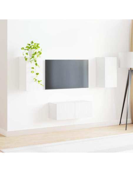 Set mobile TV Montaggio a parete 2 pcs Bianco Legno multistrato