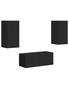 Set mobile TV Montaggio a parete 2 pcs Nero Legno multistrato 2