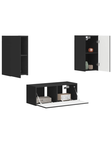 Set mobile TV Montaggio a parete 2 pcs Nero Legno multistrato