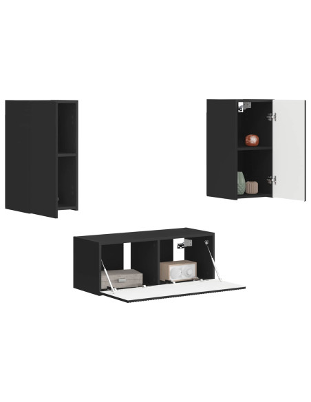 Set mobile TV Montaggio a parete 2 pcs Nero Legno multistrato