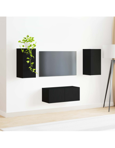 Set mobile TV Montaggio a parete 2 pcs Nero Legno multistrato