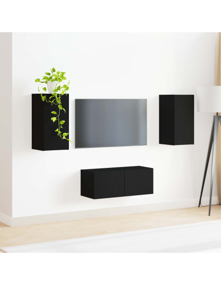 Set mobile TV Montaggio a parete 2 pcs Nero Legno multistrato