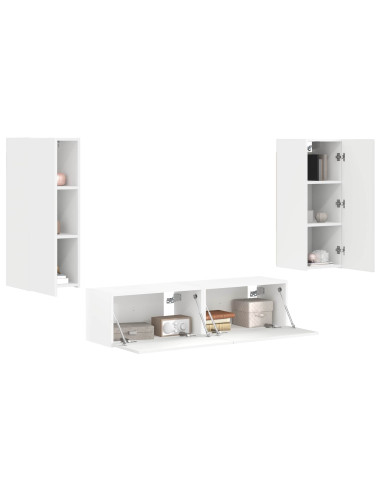 Set mobile TV Montaggio a parete 2 pcs Bianco Legno multistrato