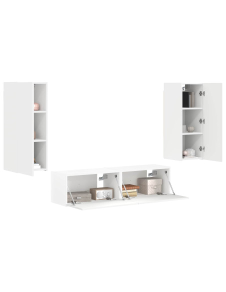 Set mobile TV Montaggio a parete 2 pcs Bianco Legno multistrato