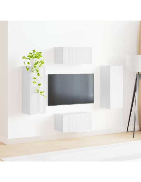 Set mobile TV Montaggio a parete 2 pcs Bianco Legno multistrato