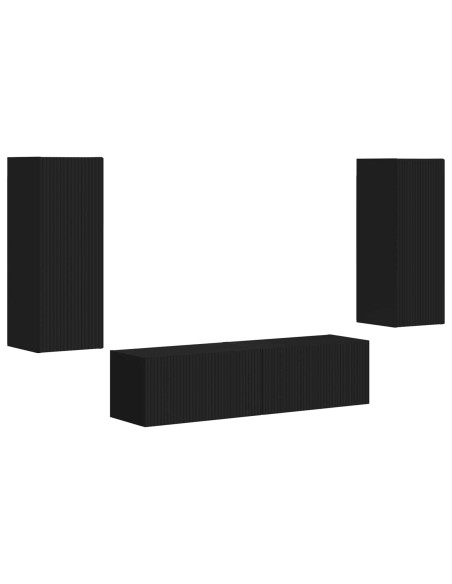 Set mobile TV Montaggio a parete 2 pcs Nero Legno multistrato