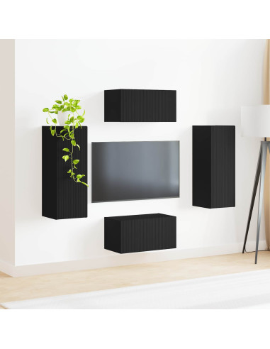 Set mobile TV Montaggio a parete 2 pcs Nero Legno multistrato