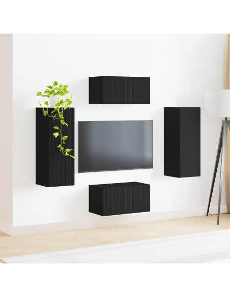Set mobile TV Montaggio a parete 2 pcs Nero Legno multistrato