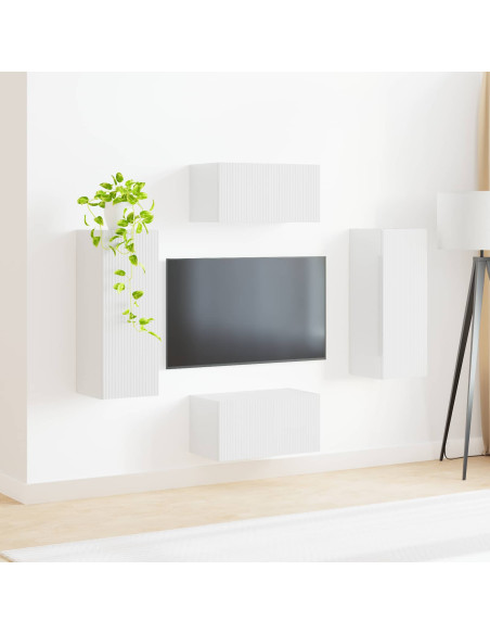 Set mobile TV 2 pcs Bianco Lucido Legno multistrato