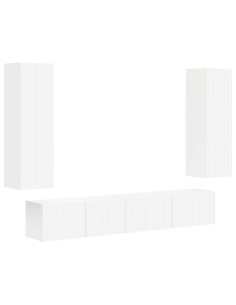 Set mobile TV Montaggio a parete 3 pcs Bianco Legno multistrato 2