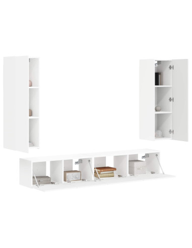 Set mobile TV Montaggio a parete 3 pcs Bianco Legno multistrato