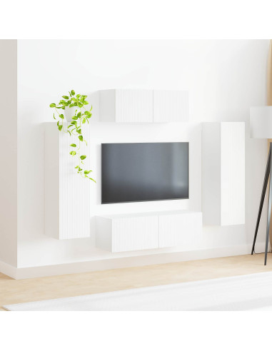 Set mobile TV Montaggio a parete 3 pcs Bianco Legno multistrato