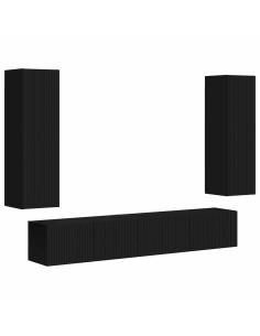Set mobile TV Montaggio a parete 3 pcs Nero Legno multistrato 2
