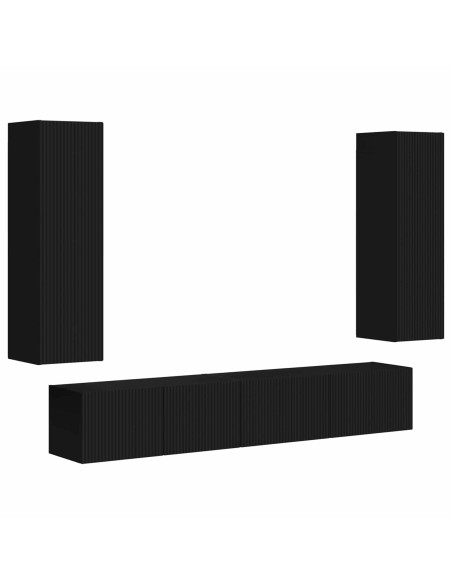Set mobile TV Montaggio a parete 3 pcs Nero Legno multistrato
