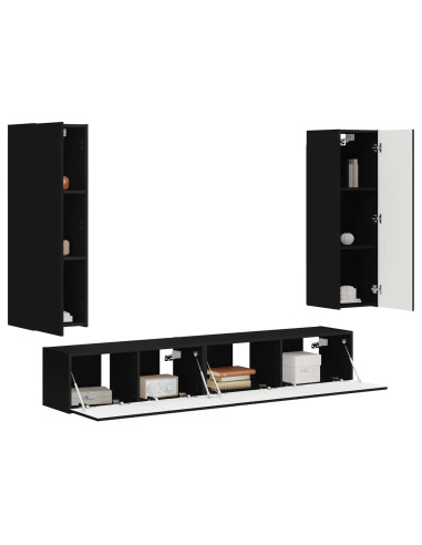 Set mobile TV Montaggio a parete 3 pcs Nero Legno multistrato
