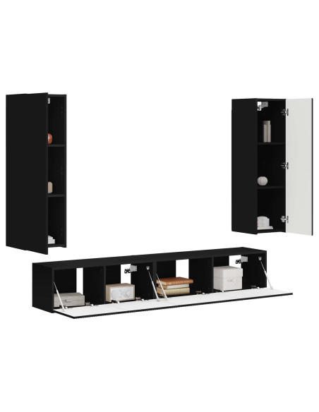 Set mobile TV Montaggio a parete 3 pcs Nero Legno multistrato