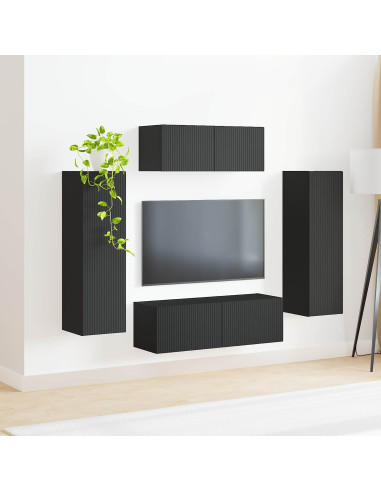 Set mobile TV Montaggio a parete 3 pcs Nero Legno multistrato