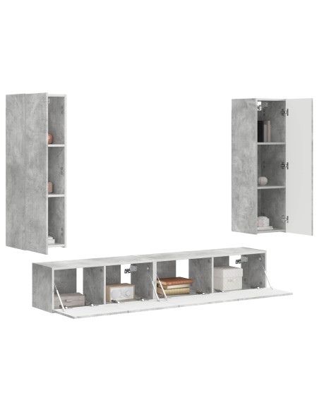 Set mobile TV 3 pcs Grigio cemento Legno multistrato