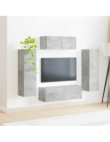 Set mobile TV 3 pcs Grigio cemento Legno multistrato