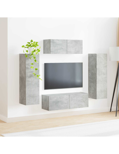 Set mobile TV 3 pcs Grigio cemento Legno multistrato