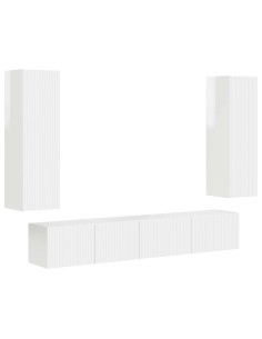 Set mobile TV 3 pcs Bianco Lucido Legno multistrato 2