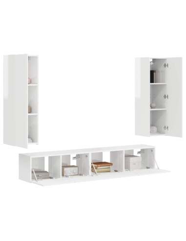 Set mobile TV 3 pcs Bianco Lucido Legno multistrato