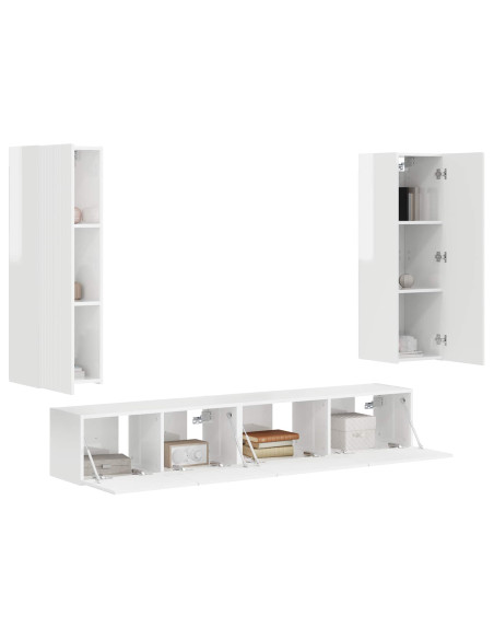 Set mobile TV 3 pcs Bianco Lucido Legno multistrato