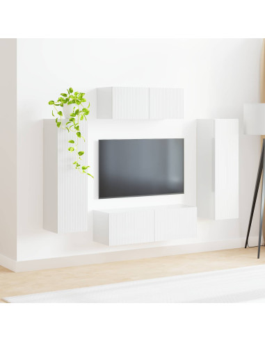 Set mobile TV 3 pcs Bianco Lucido Legno multistrato