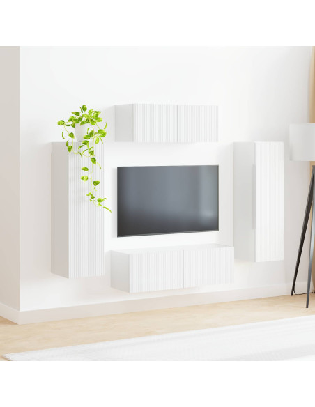 Set mobile TV 3 pcs Bianco Lucido Legno multistrato