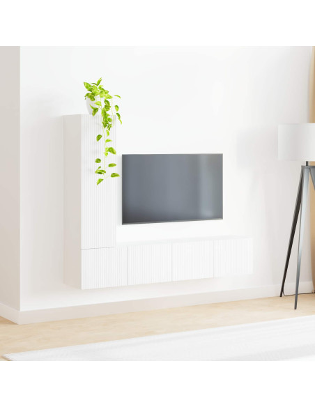 Set mobile TV Montaggio a parete 3 pcs Bianco Legno multistrato