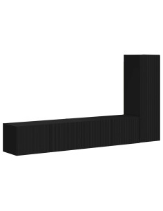 Set mobile TV Montaggio a parete 3 pcs Nero Legno multistrato 2