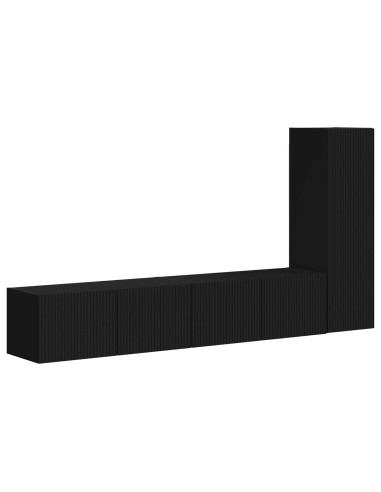 Set mobile TV Montaggio a parete 3 pcs Nero Legno multistrato