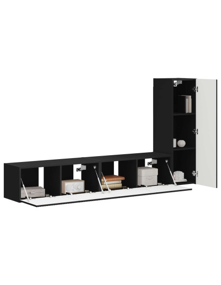 Set mobile TV Montaggio a parete 3 pcs Nero Legno multistrato