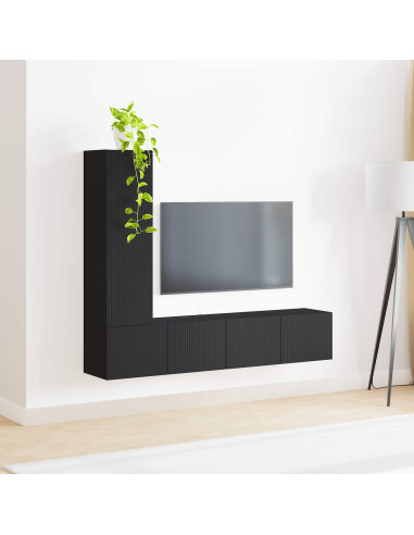 Set mobile TV Montaggio a parete 3 pcs Nero Legno multistrato