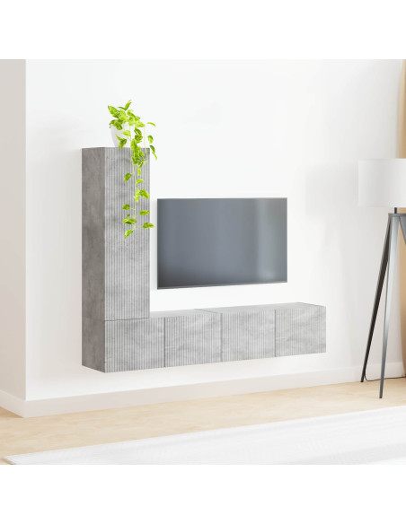 Set mobile TV 3 pcs Grigio cemento Legno multistrato