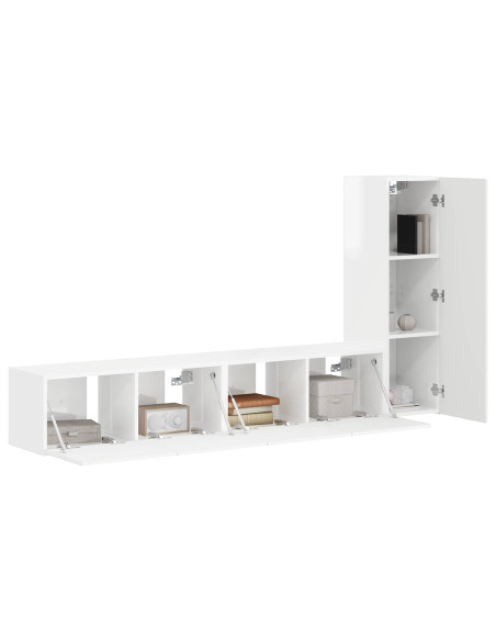 Set mobile TV 3 pcs Bianco Lucido Legno multistrato