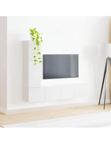 Set mobile TV 3 pcs Bianco Lucido Legno multistrato