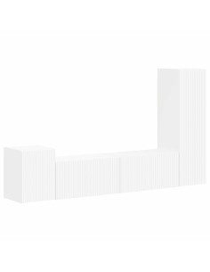 Set mobile TV Montaggio a parete 4 pcs Bianco Legno multistrato 2