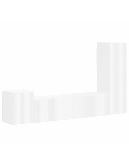 Set mobile TV Montaggio a parete 4 pcs Bianco Legno multistrato