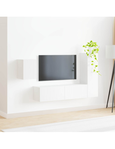 Set mobile TV Montaggio a parete 4 pcs Bianco Legno multistrato