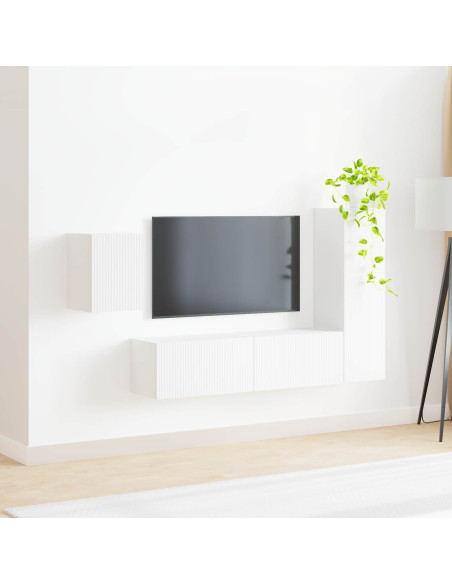 Set mobile TV Montaggio a parete 4 pcs Bianco Legno multistrato