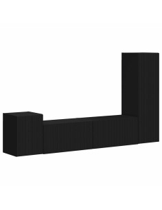 Set mobile TV Montaggio a parete 4 pcs Nero Legno multistrato 2