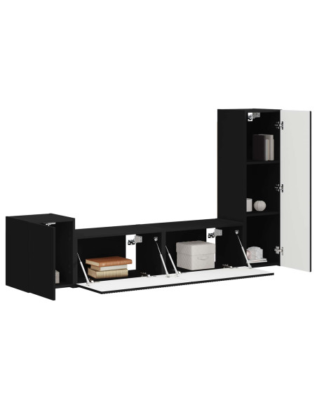Set mobile TV Montaggio a parete 4 pcs Nero Legno multistrato
