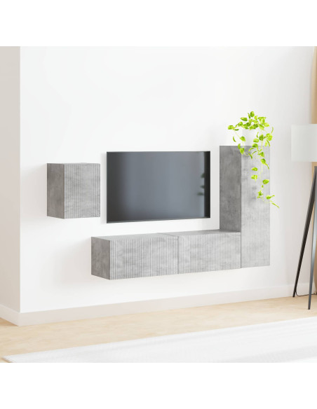 Set mobile TV 4 pcs Grigio cemento Legno multistrato